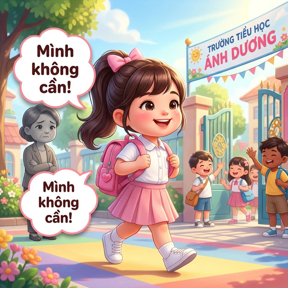 Linh bước đi dứt khoát về phía thầy cô và bạn bè